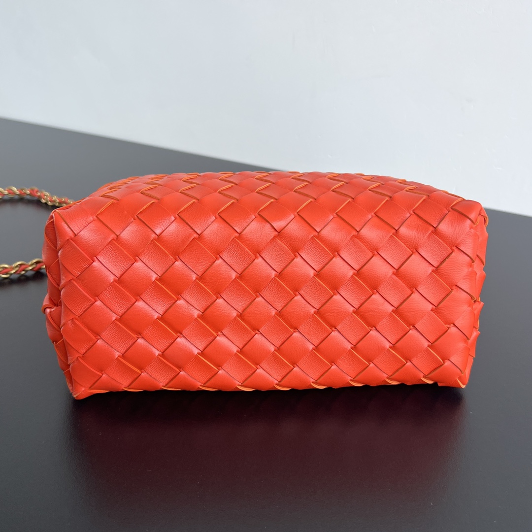 Small Andiamo Intrecciato Leather Top Handle Bag Orange Red